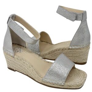 NEW Vince Camuto Women's Leera Espadrille Wedge Sandal Silver Metallic 6 W Wide
